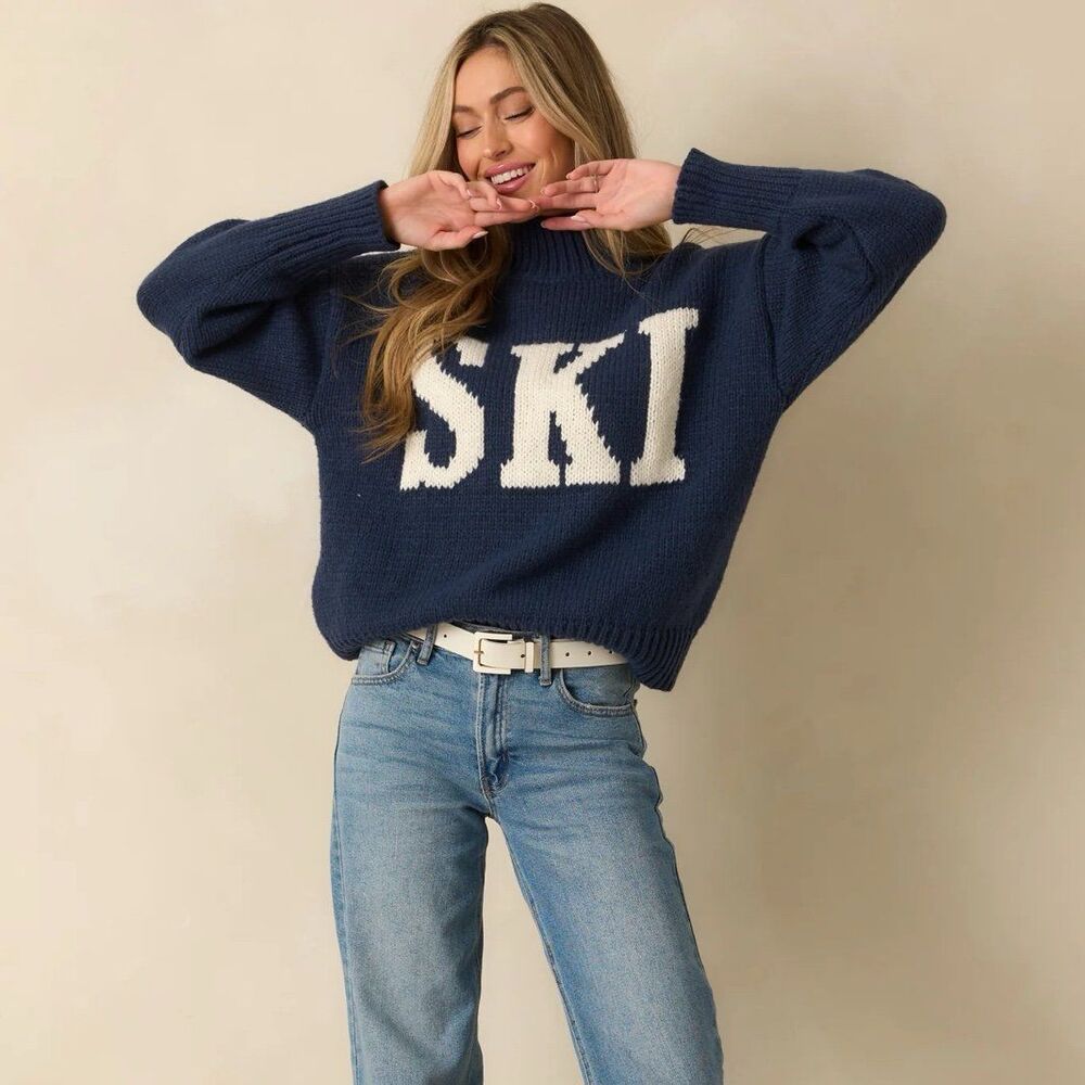Le Lis Ski Blue Knit Turtleneck Sweater Size XS
